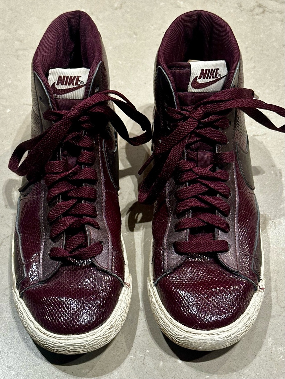 Nike Blazer Mid Vintage Burgundy Snakeskin Patent Wine Maroon High-Top Sneakers